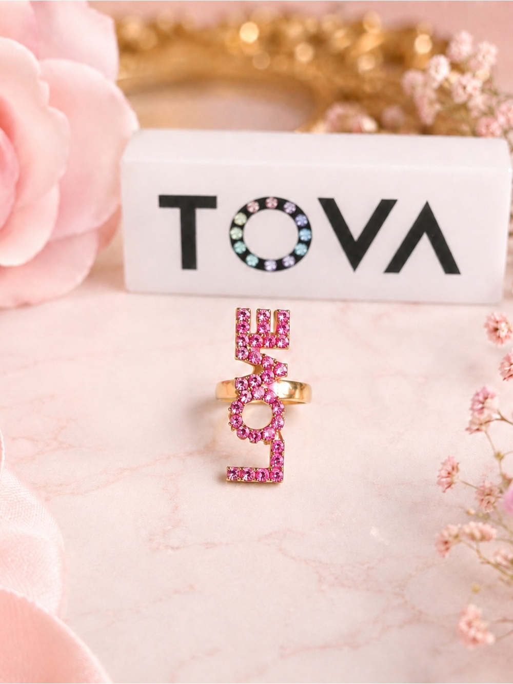 TOVA Pink Pastel Crystal 'LOVE' necklace and adjustable ring SET! - Picture 2 of 2